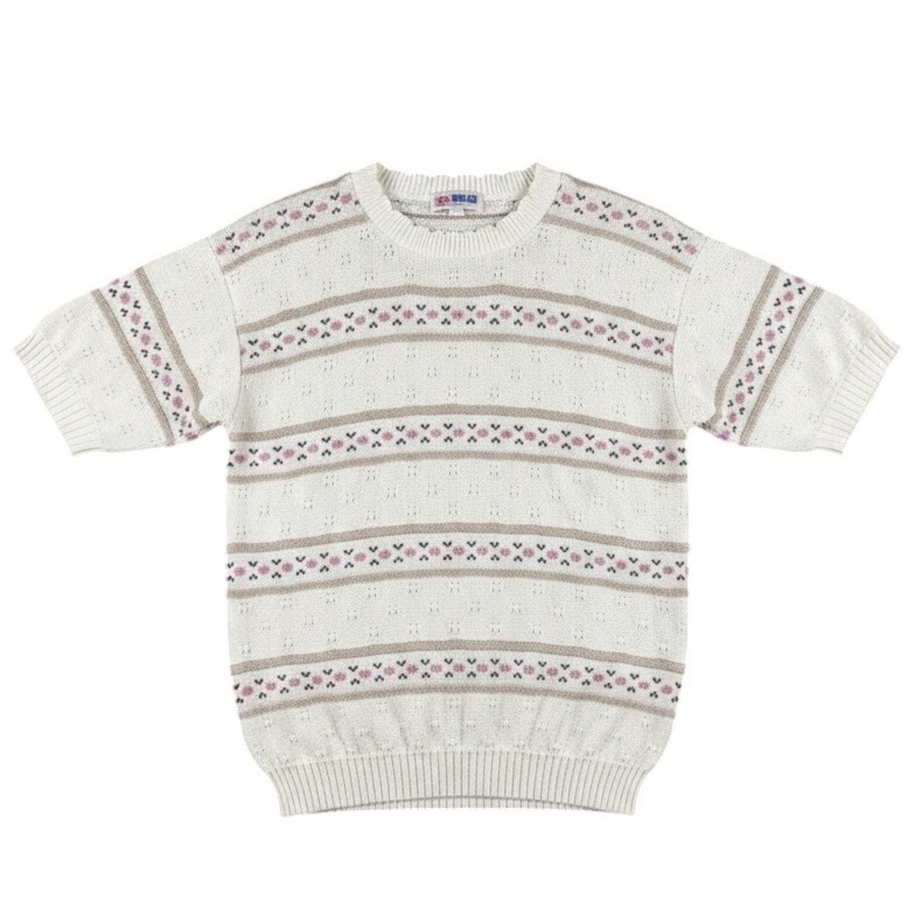 Cape Cod Sportswear Vtg‎ Cream Knit Sweater Floral Sz L Grannycore Retro 1980s